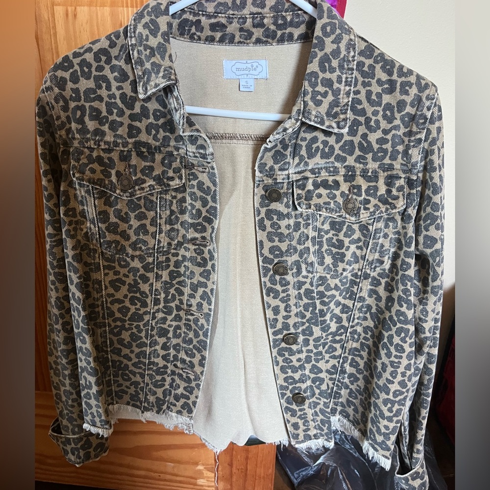 mud pie denim cheetah print jacket